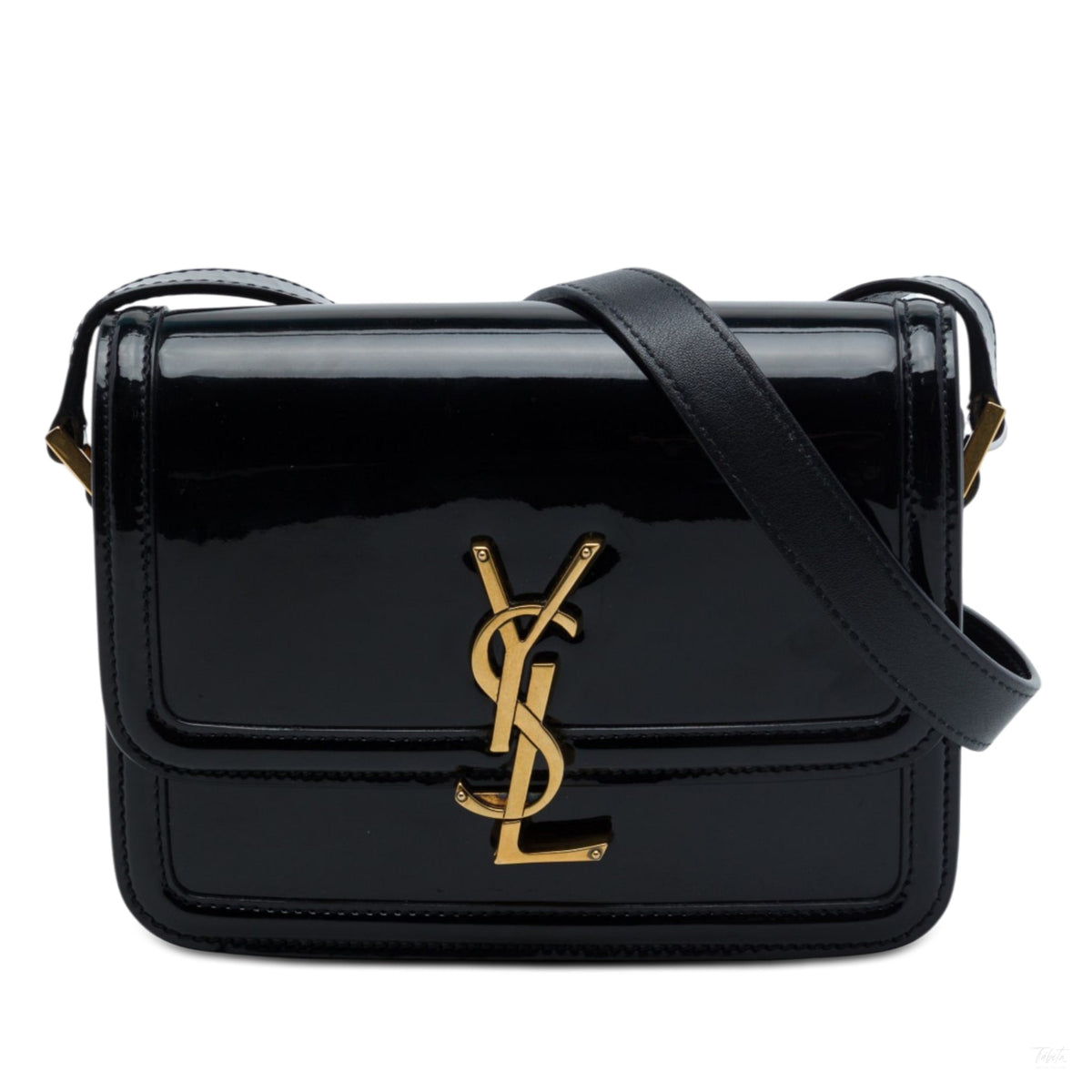 Second hand Saint Laurent Solferino Small Patent Leather Flap Crossbody Black - Tabita Bags