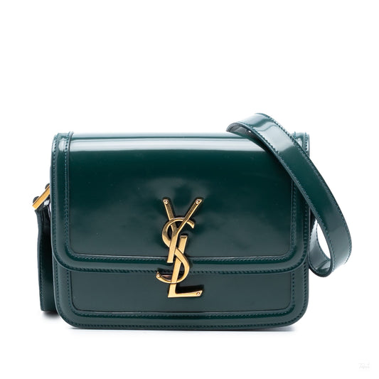 Second hand Saint Laurent Solferino Small Patent Leather Flap Crossbody Green - Tabita Bags
