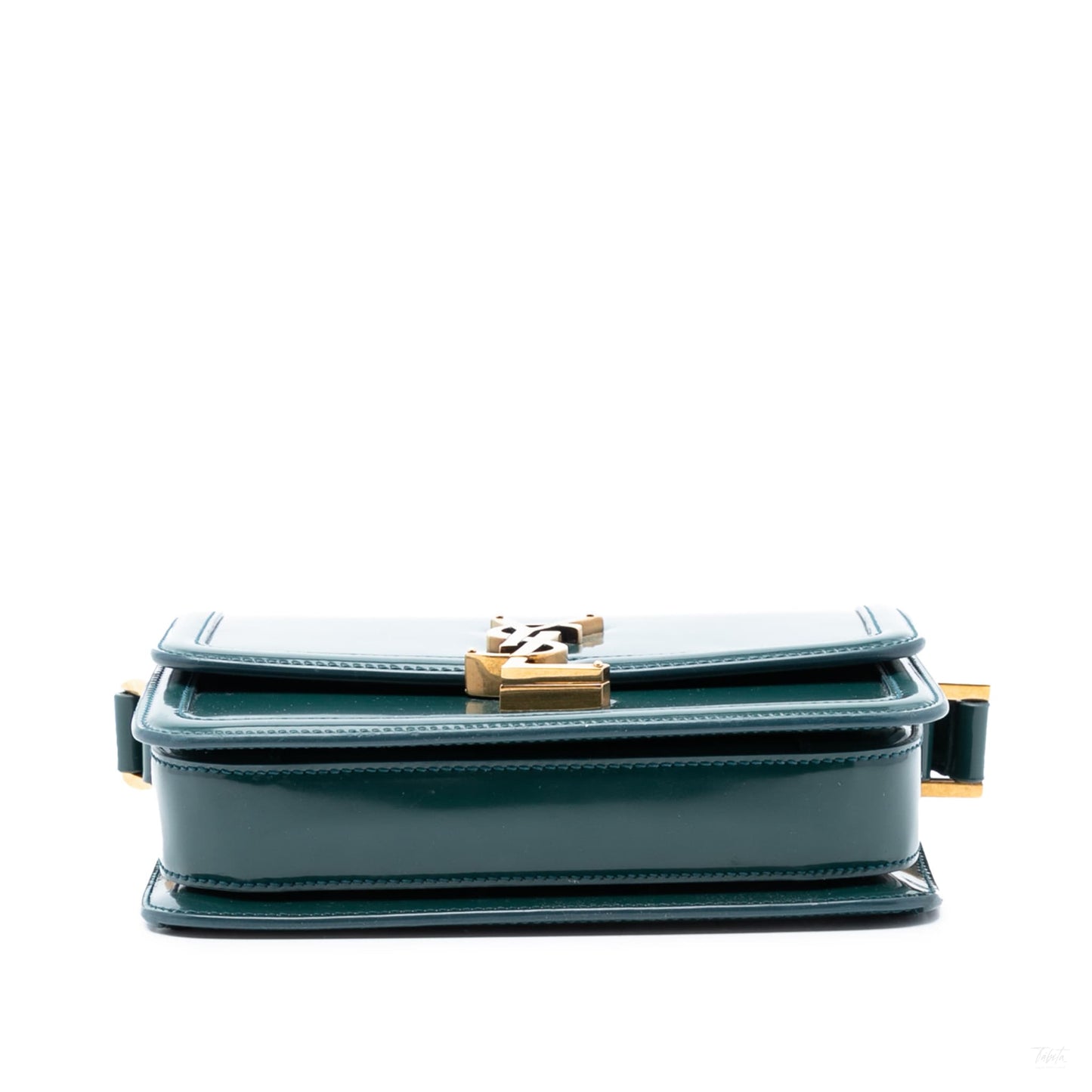Second hand Saint Laurent Solferino Small Patent Leather Flap Crossbody Green - Tabita Bags