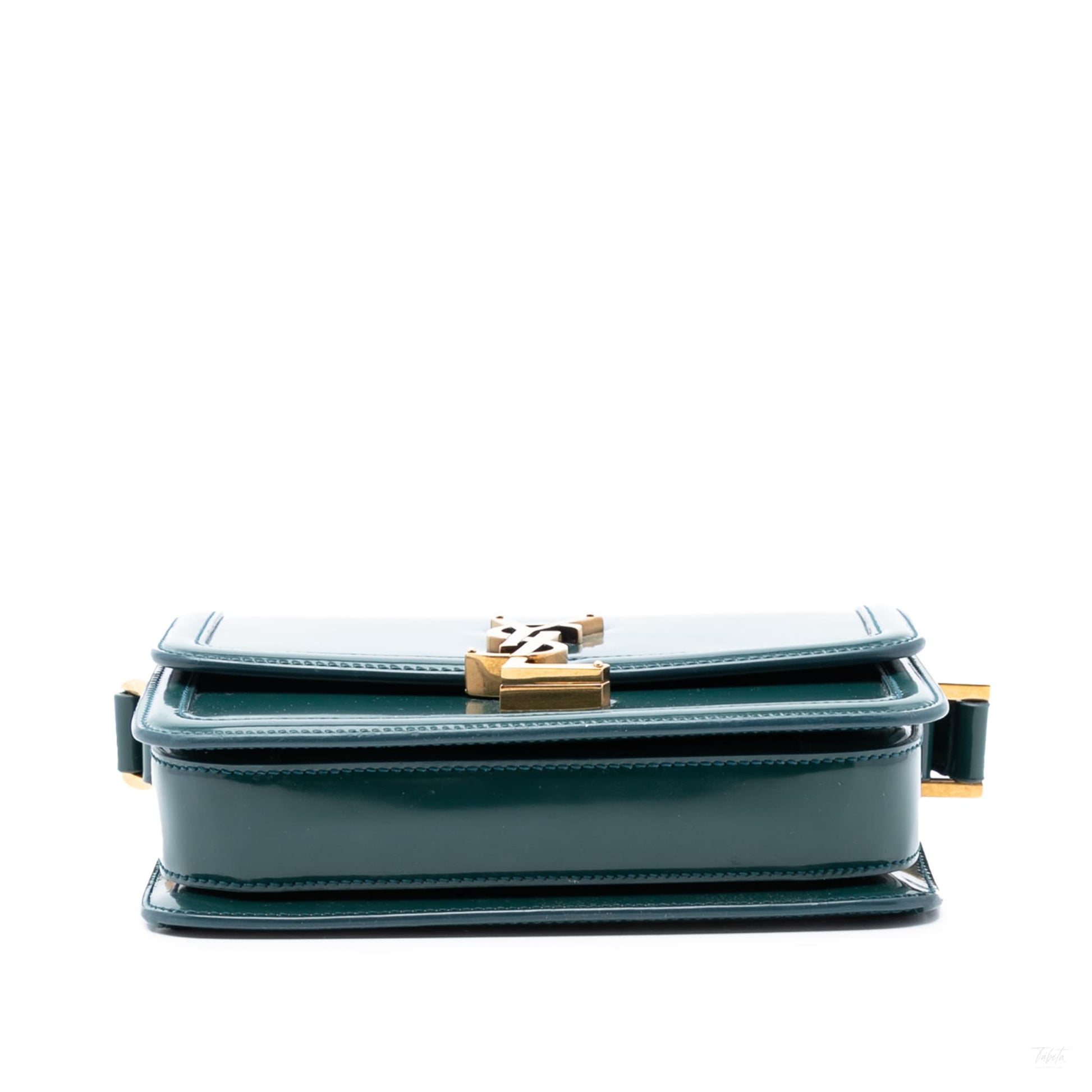 Second hand Saint Laurent Solferino Small Patent Leather Flap Crossbody Green - Tabita Bags
