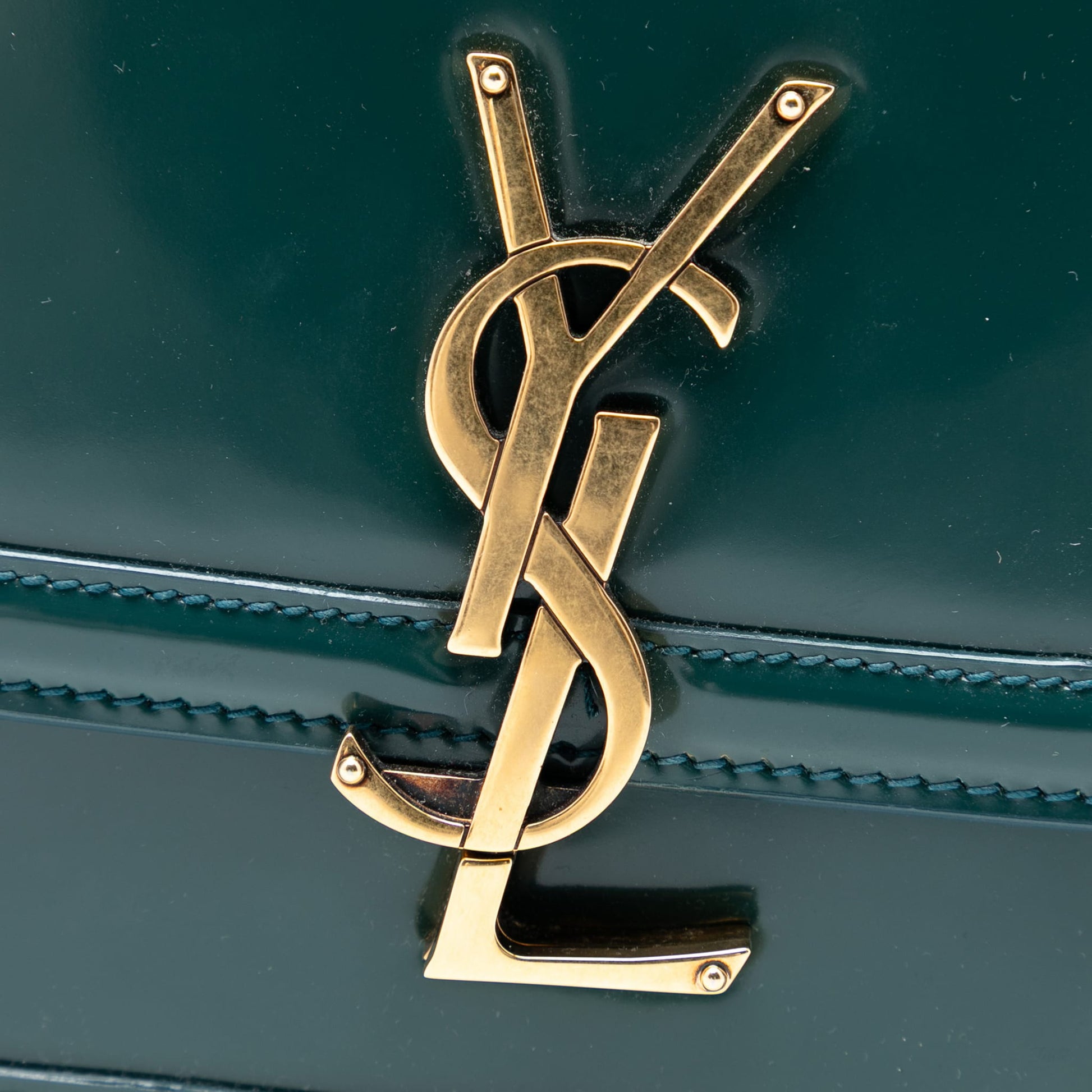 Second hand Saint Laurent Solferino Small Patent Leather Flap Crossbody Green - Tabita Bags