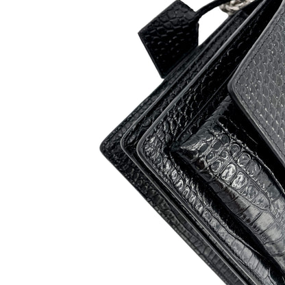 Second hand Saint Laurent Sunset Crocodile-Embossed Leather Flap Bag Black - Tabita Bags