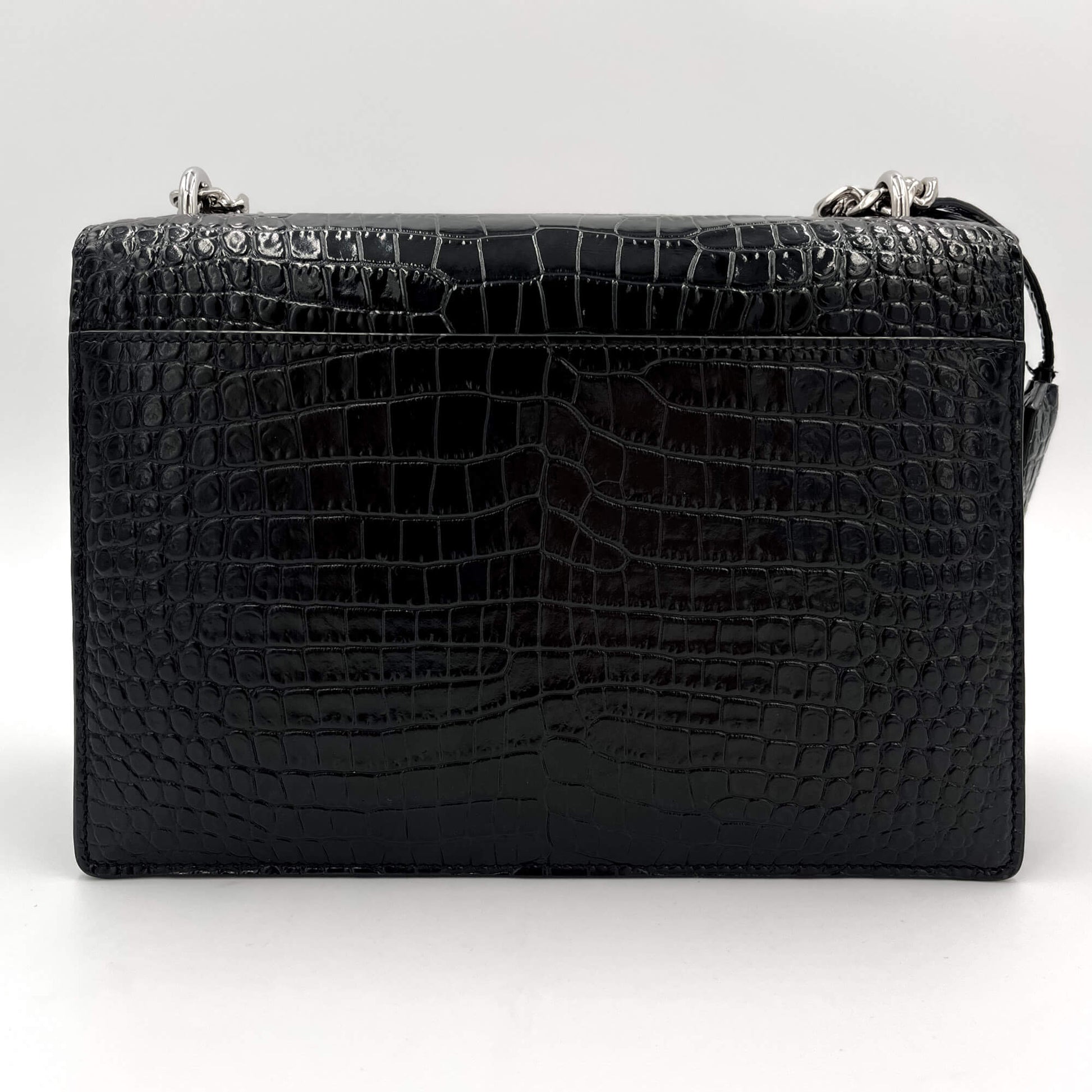 Second hand Saint Laurent Sunset Crocodile-Embossed Leather Flap Bag Black - Tabita Bags