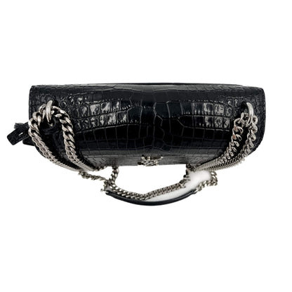 Second hand Saint Laurent Sunset Crocodile-Embossed Leather Flap Bag Black - Tabita Bags