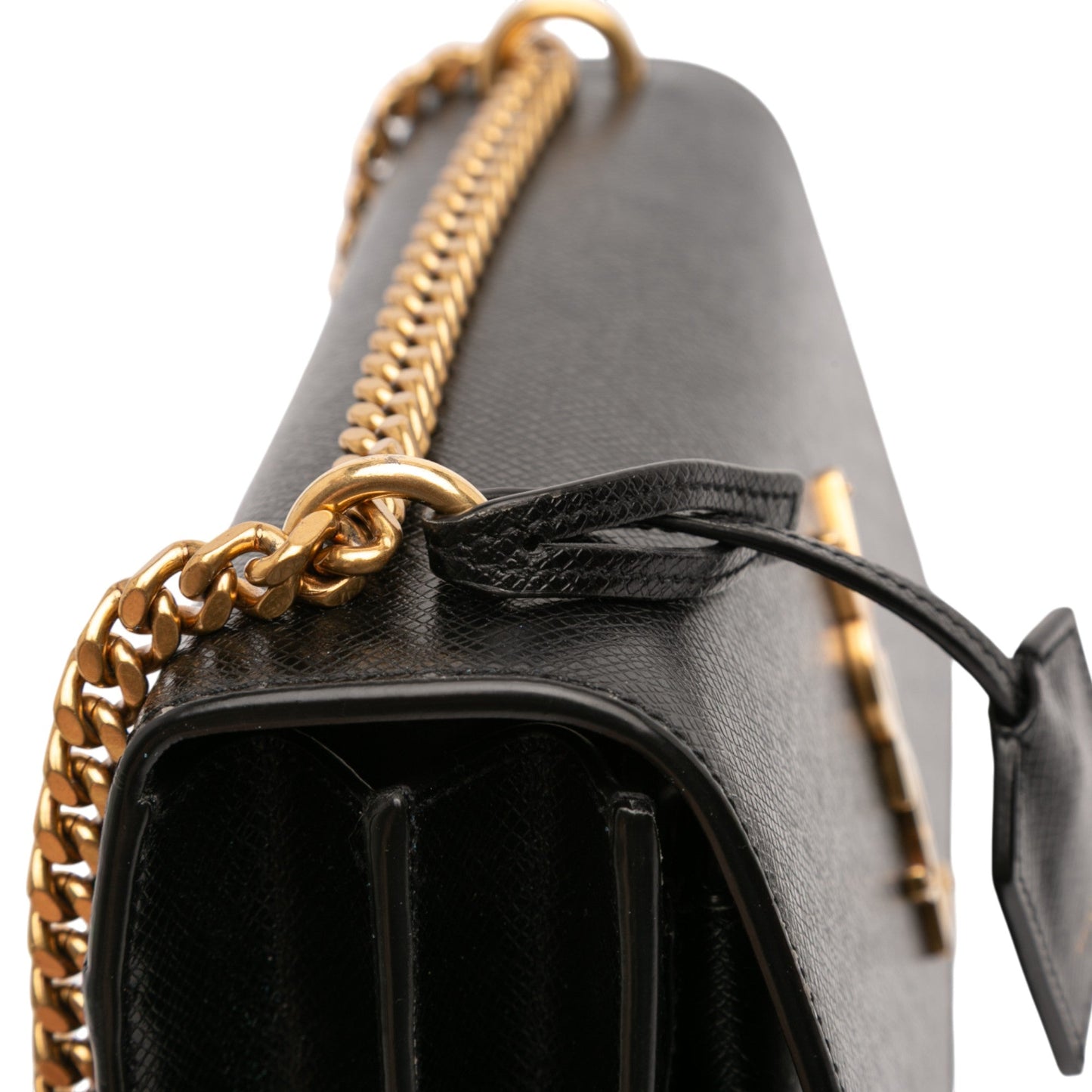 Second hand Saint Laurent Sunset Grained Calfskin Leather Flap Crossbody Black - Tabita Bags