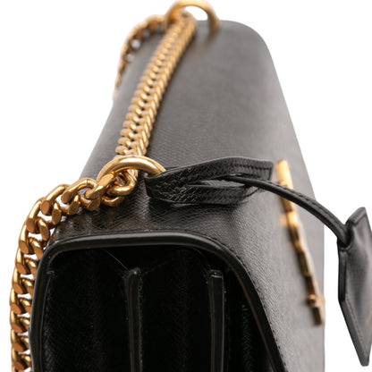 Second hand Saint Laurent Sunset Grained Calfskin Leather Flap Crossbody Black - Tabita Bags