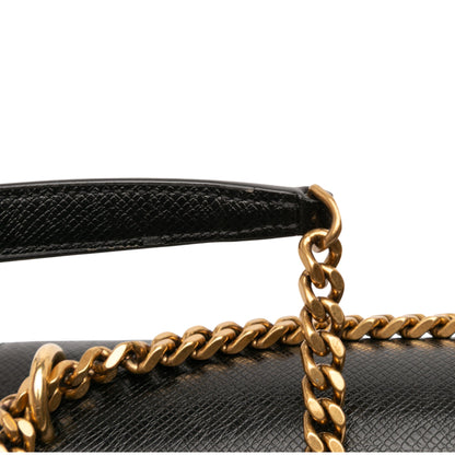 Second hand Saint Laurent Sunset Grained Calfskin Leather Flap Crossbody Black - Tabita Bags