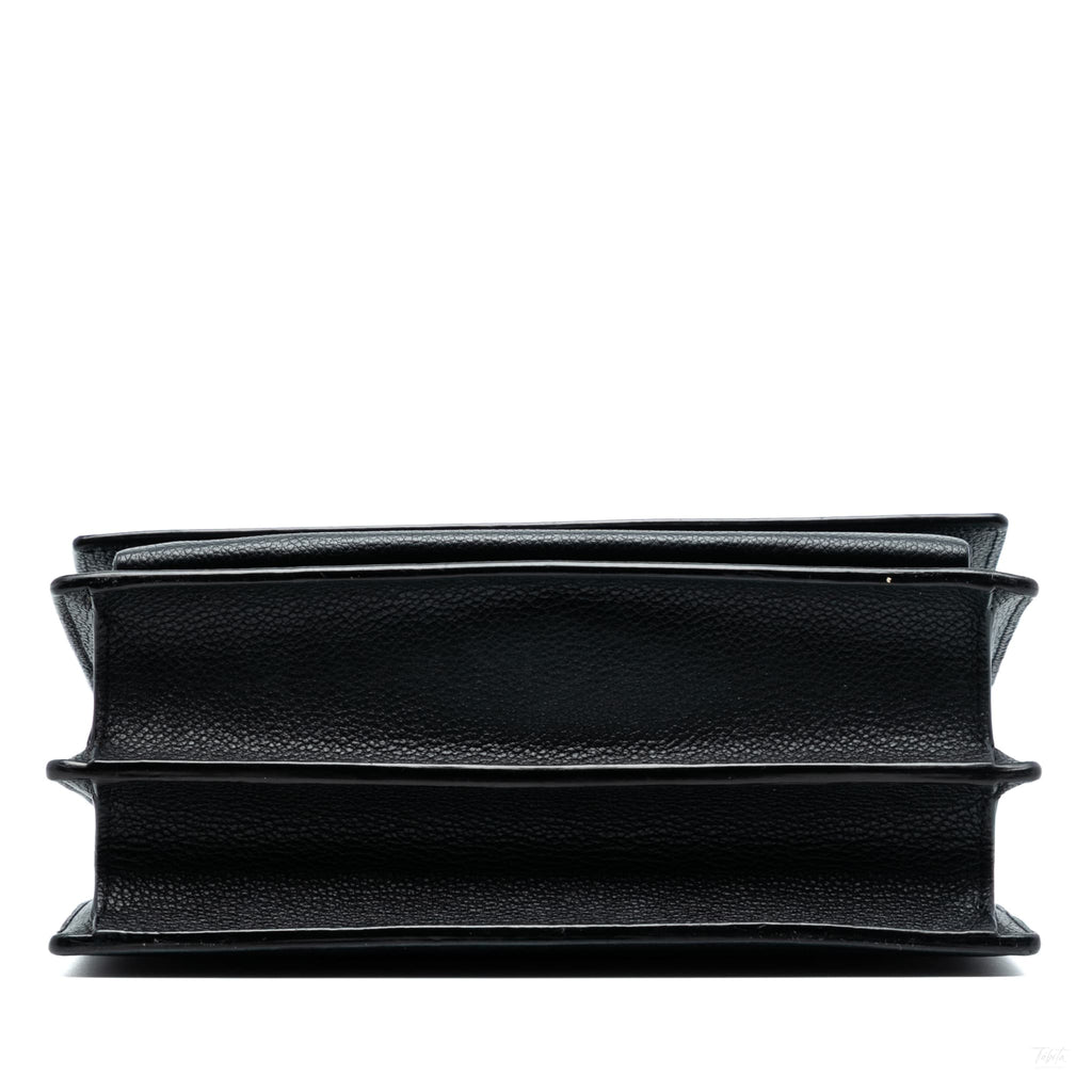 Second hand Saint Laurent Sunset Grained Calfskin Leather Flap Crossbody Black - Tabita Bags