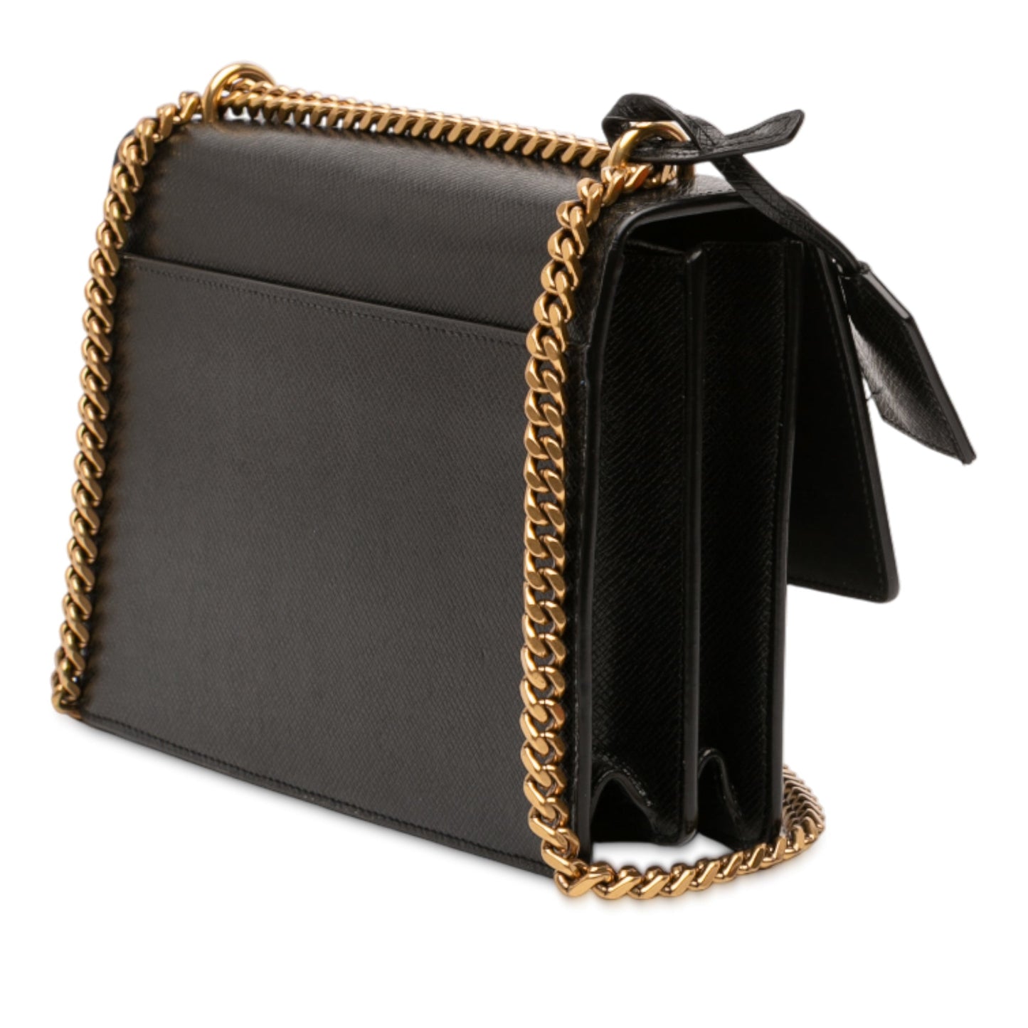 Second hand Saint Laurent Sunset Grained Calfskin Leather Flap Crossbody Black - Tabita Bags