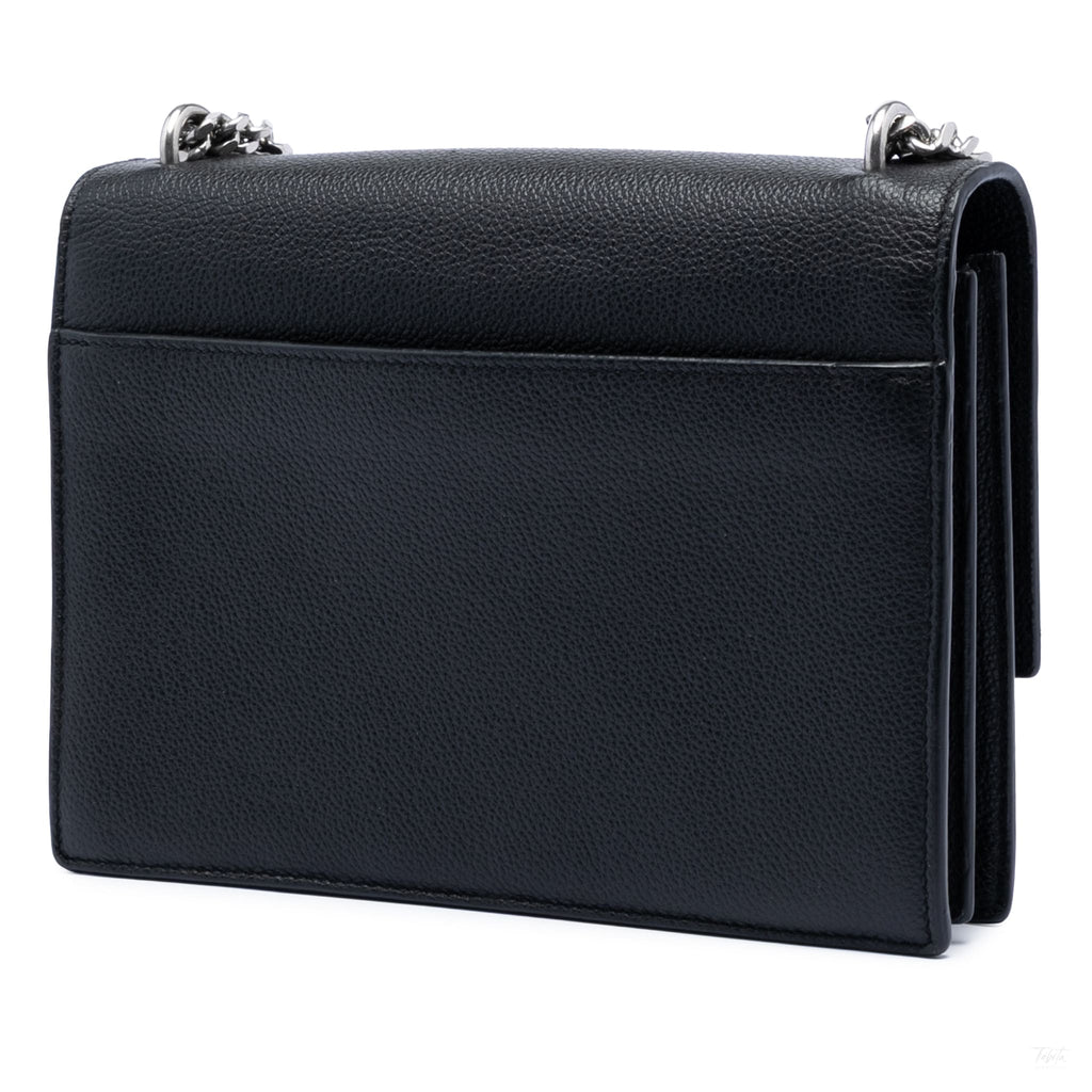 Second hand Saint Laurent Sunset Grained Calfskin Leather Flap Crossbody Black - Tabita Bags