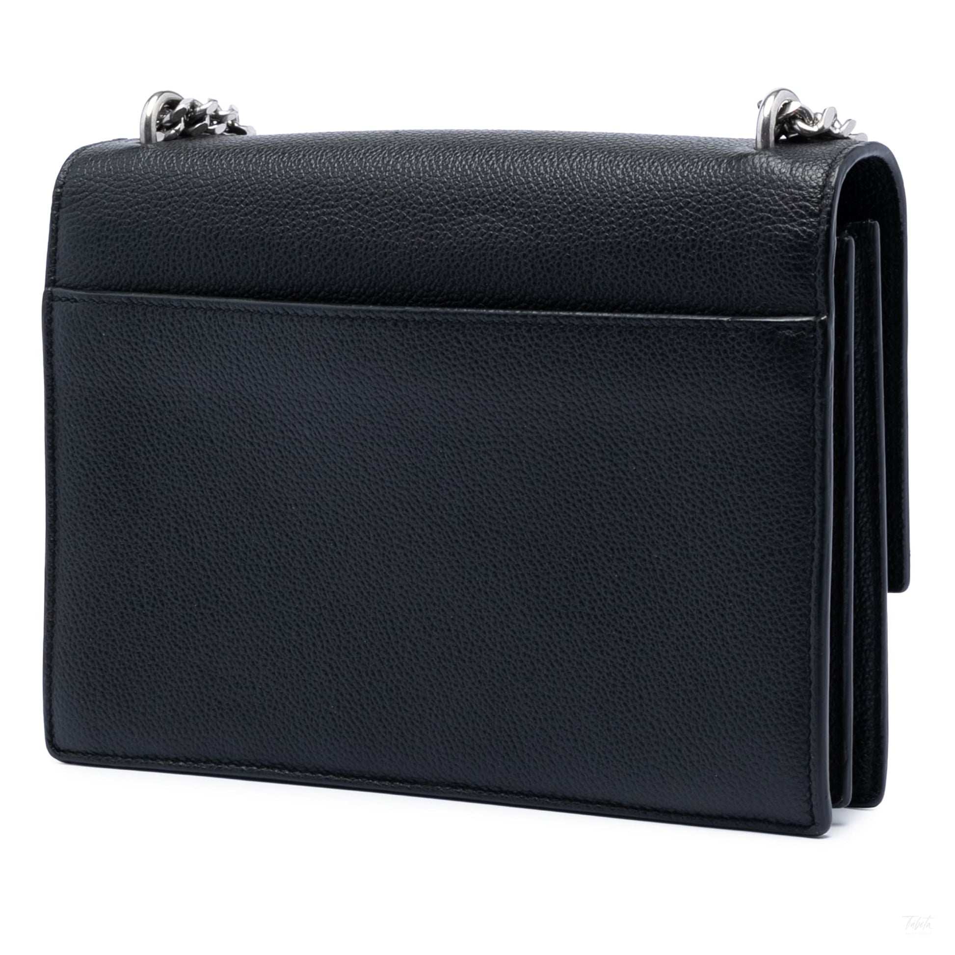 Second hand Saint Laurent Sunset Grained Calfskin Leather Flap Crossbody Black - Tabita Bags