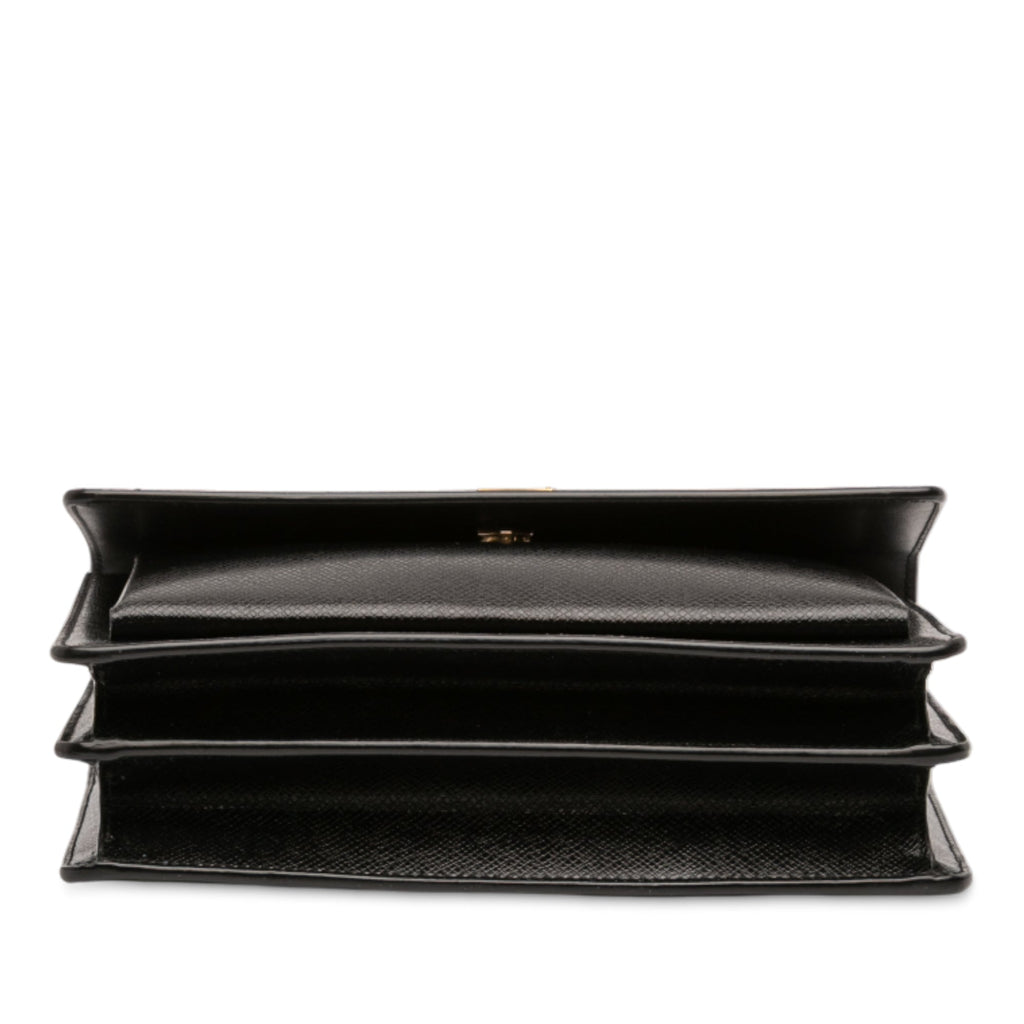 Second hand Saint Laurent Sunset Grained Calfskin Leather Flap Crossbody Black - Tabita Bags