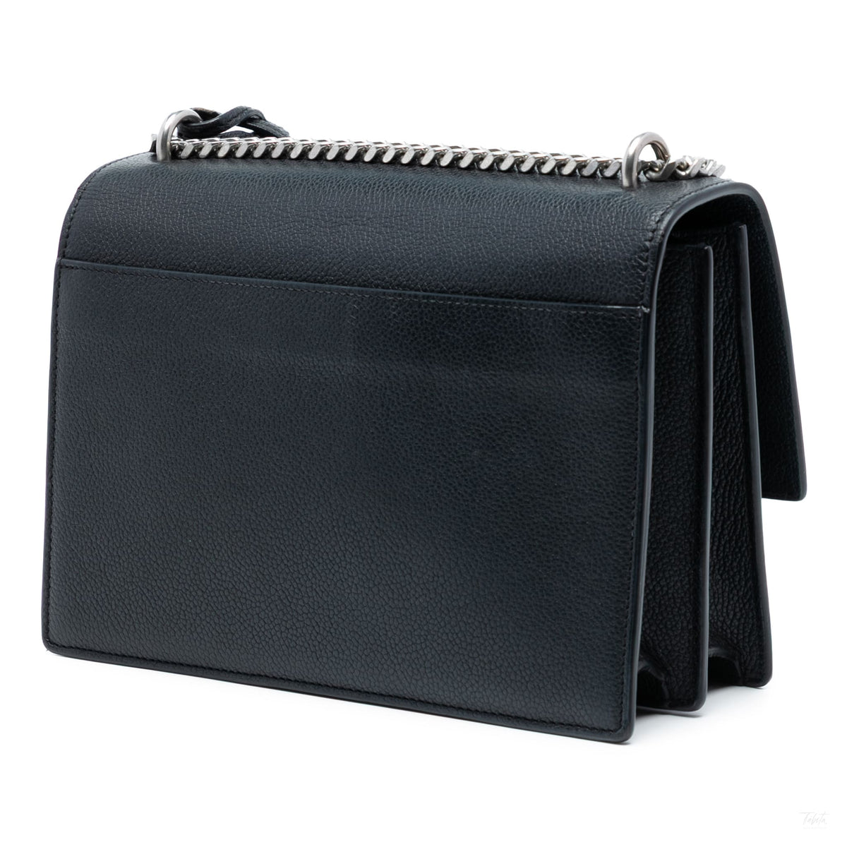 Second hand Saint Laurent Sunset Grained Calfskin Leather Flap Crossbody Black - Tabita Bags
