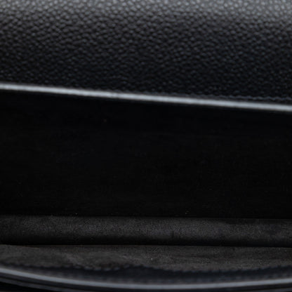 Second hand Saint Laurent Sunset Grained Calfskin Leather Flap Crossbody Black - Tabita Bags