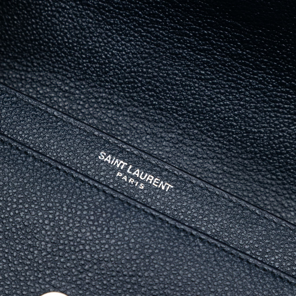 Second hand Saint Laurent Sunset Grained Calfskin Leather Flap Crossbody Blue - Tabita Bags
