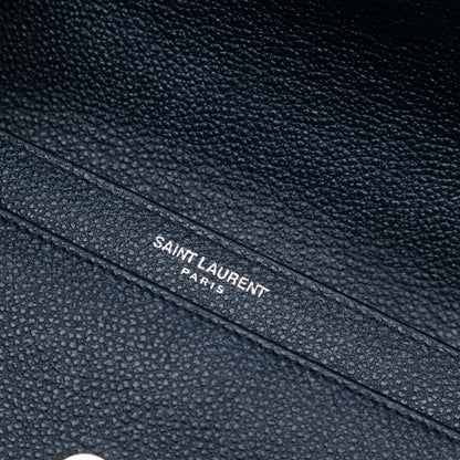 Second hand Saint Laurent Sunset Grained Calfskin Leather Flap Crossbody Blue - Tabita Bags