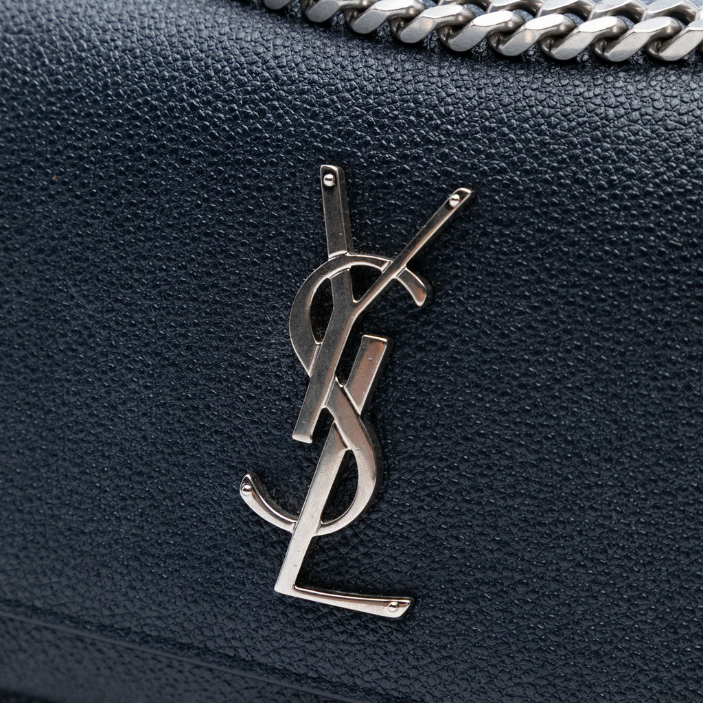 Second hand Saint Laurent Sunset Grained Calfskin Leather Flap Crossbody Blue - Tabita Bags