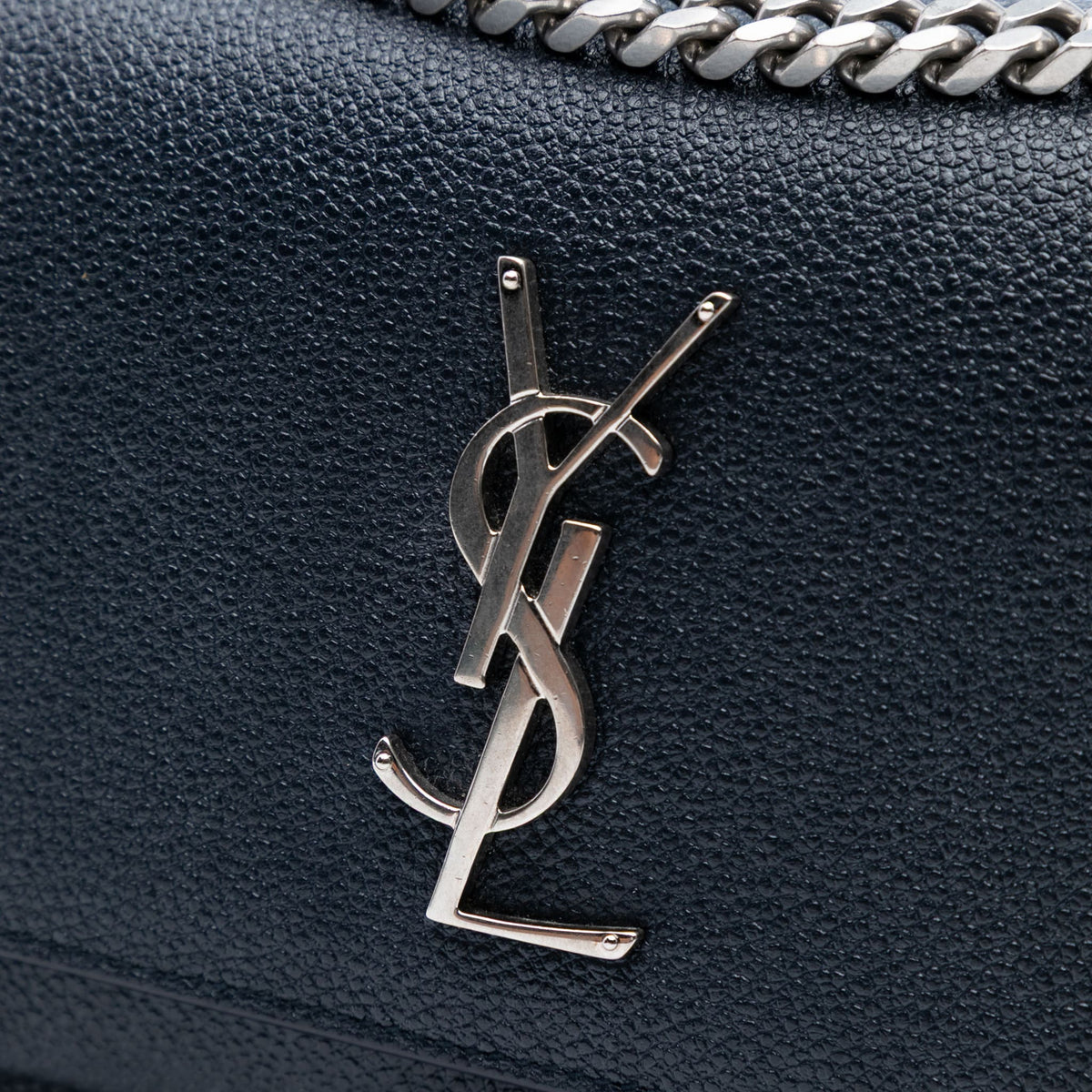 Second hand Saint Laurent Sunset Grained Calfskin Leather Flap Crossbody Blue - Tabita Bags