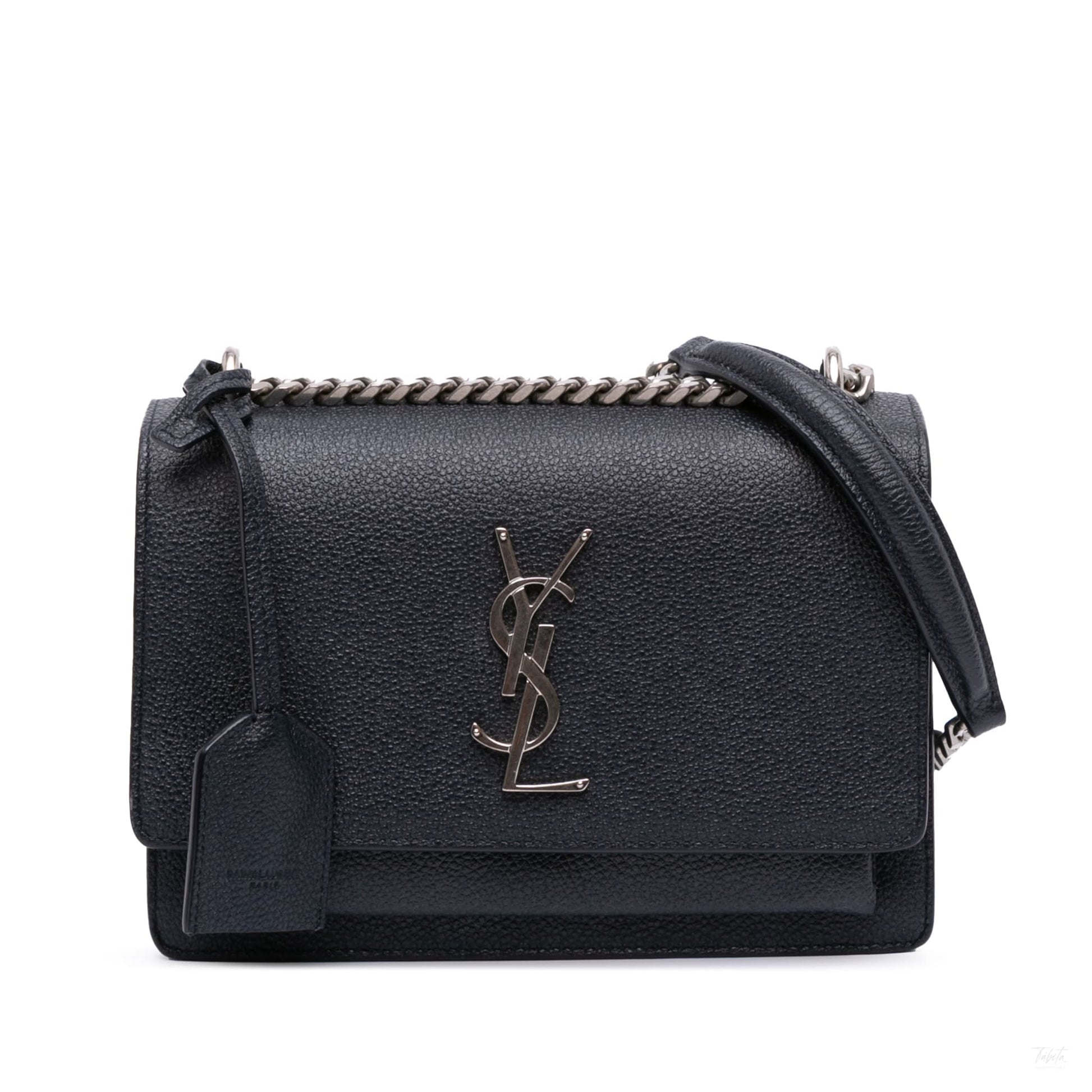 Second hand Saint Laurent Sunset Grained Calfskin Leather Flap Crossbody Blue - Tabita Bags