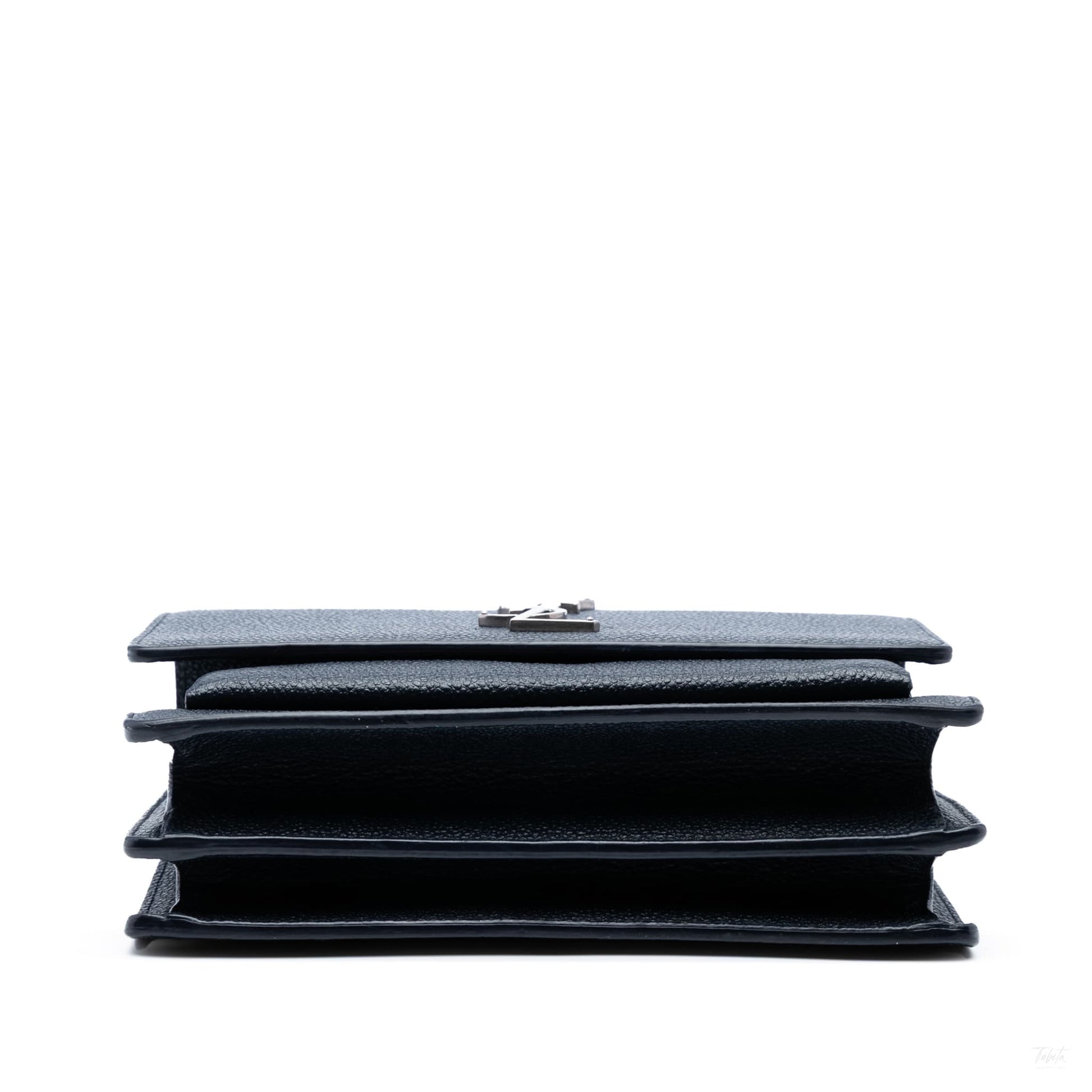 Second hand Saint Laurent Sunset Grained Calfskin Leather Flap Crossbody Blue - Tabita Bags