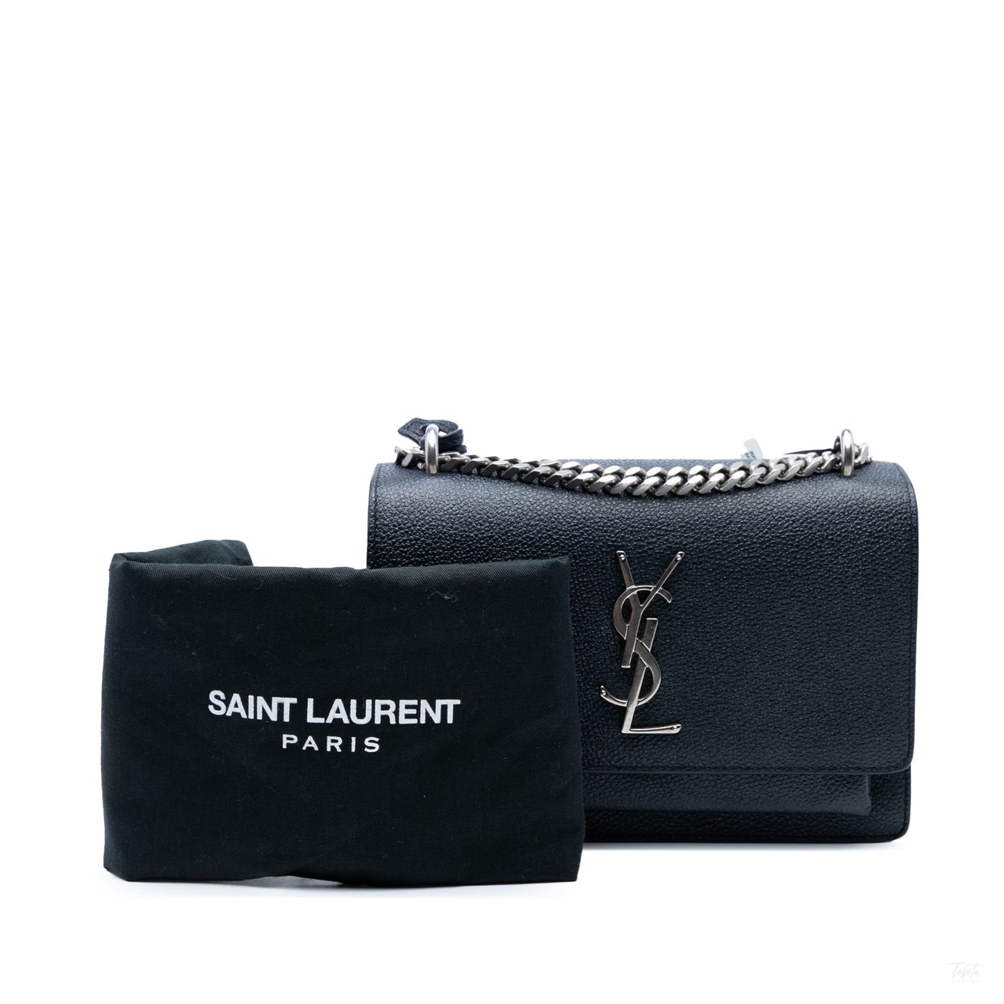 Second hand Saint Laurent Sunset Grained Calfskin Leather Flap Crossbody Blue - Tabita Bags