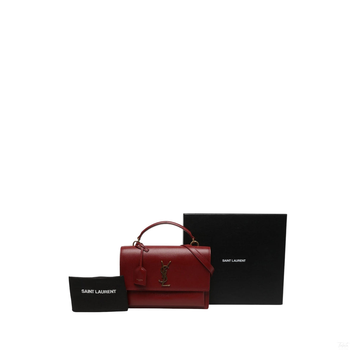 Second hand Saint Laurent Sunset Large Calfskin Top-handle Handbag Red - Tabita Bags