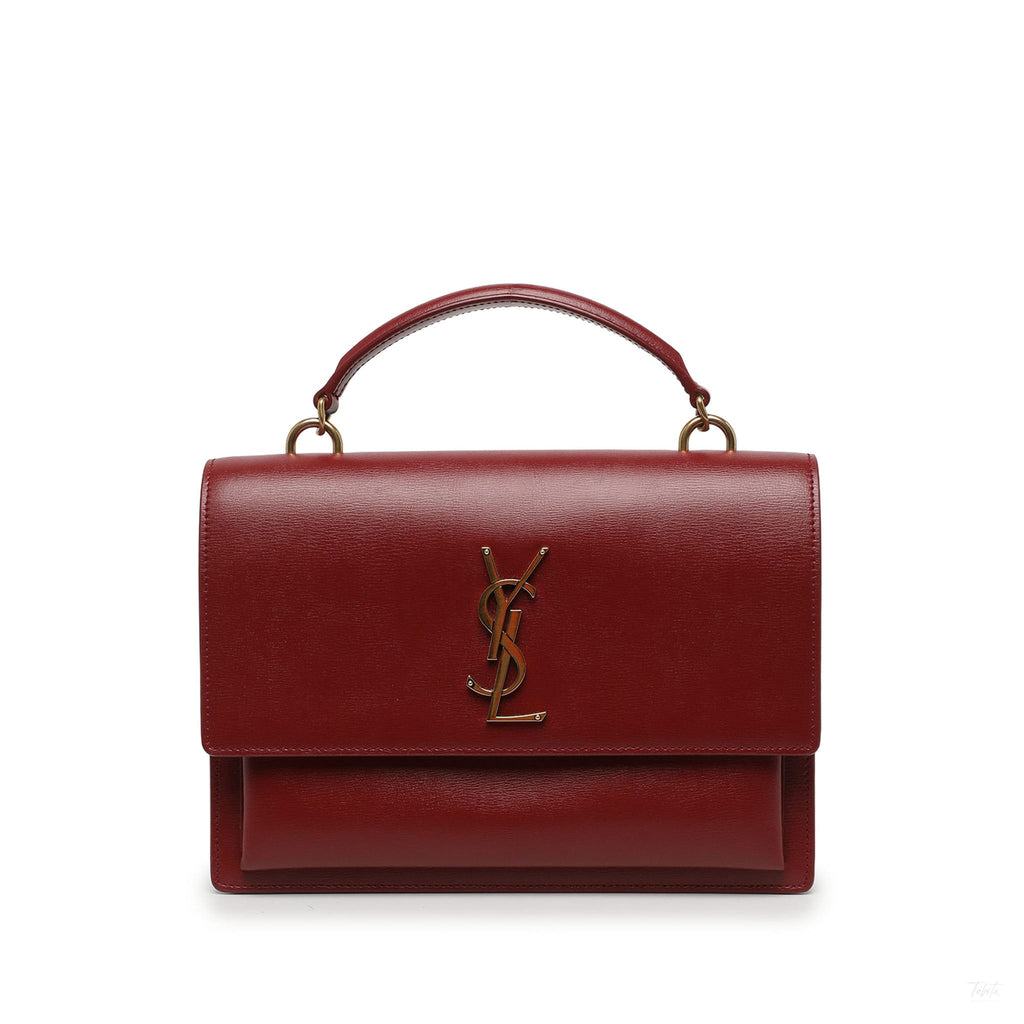 Second hand Saint Laurent Sunset Large Calfskin Top-handle Handbag Red - Tabita Bags