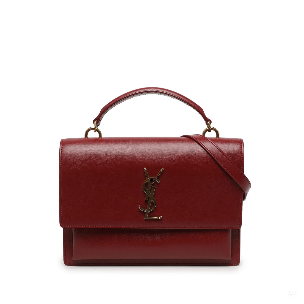 Second hand Saint Laurent Sunset Large Calfskin Top-handle Handbag Red - Tabita Bags