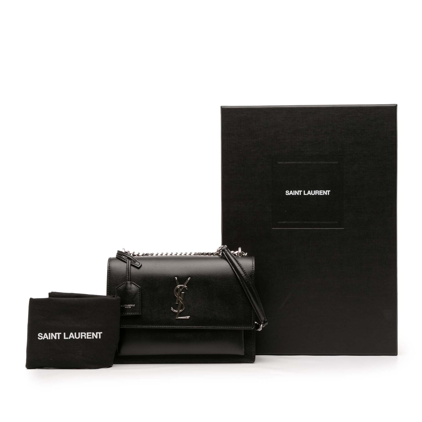 Second hand Saint Laurent Sunset Leather Flap Crossbody Black - Tabita Bags