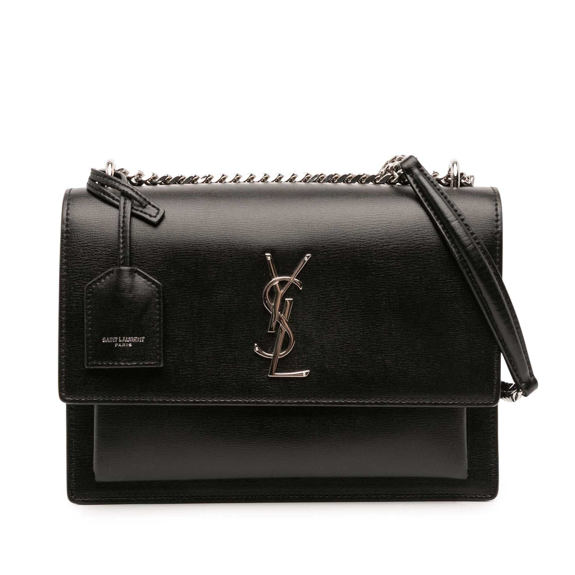 Second hand Saint Laurent Sunset Leather Flap Crossbody Black - Tabita Bags