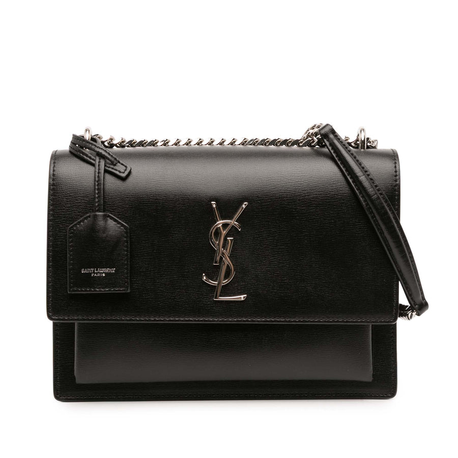 Second hand Saint Laurent Sunset Leather Flap Crossbody Black - Tabita Bags