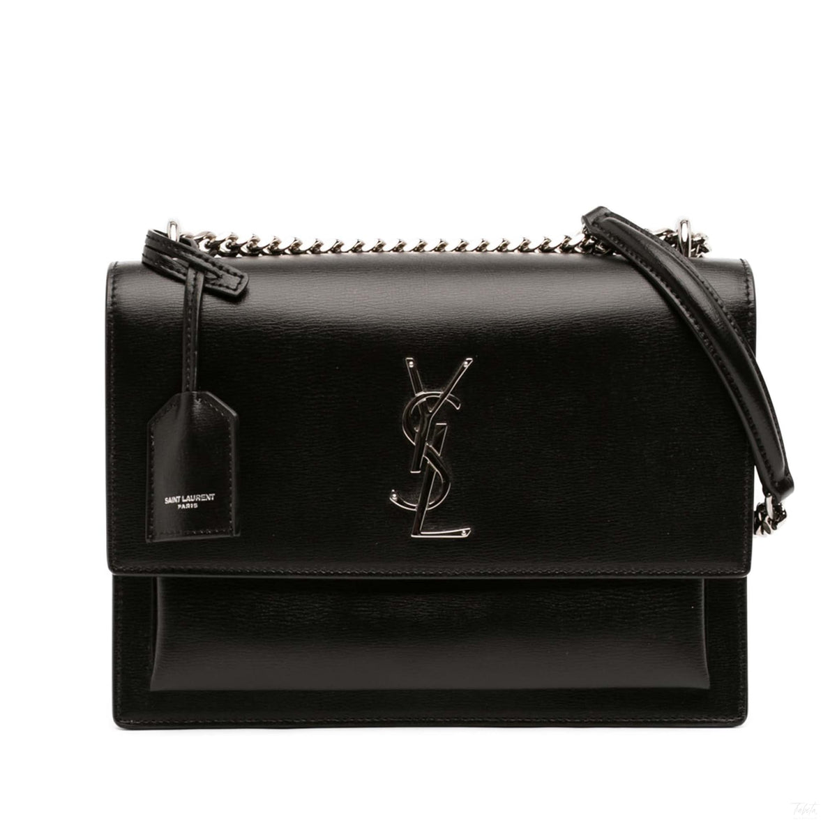 Second hand Saint Laurent Sunset Leather Flap Crossbody Black - Tabita Bags