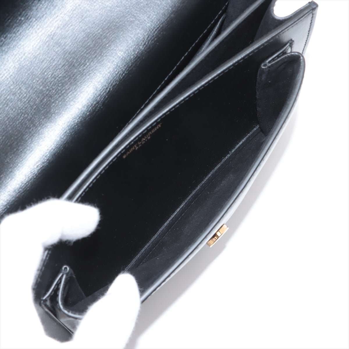 Second hand Saint Laurent Sunset Leather Flap Crossbody Black - Tabita Bags