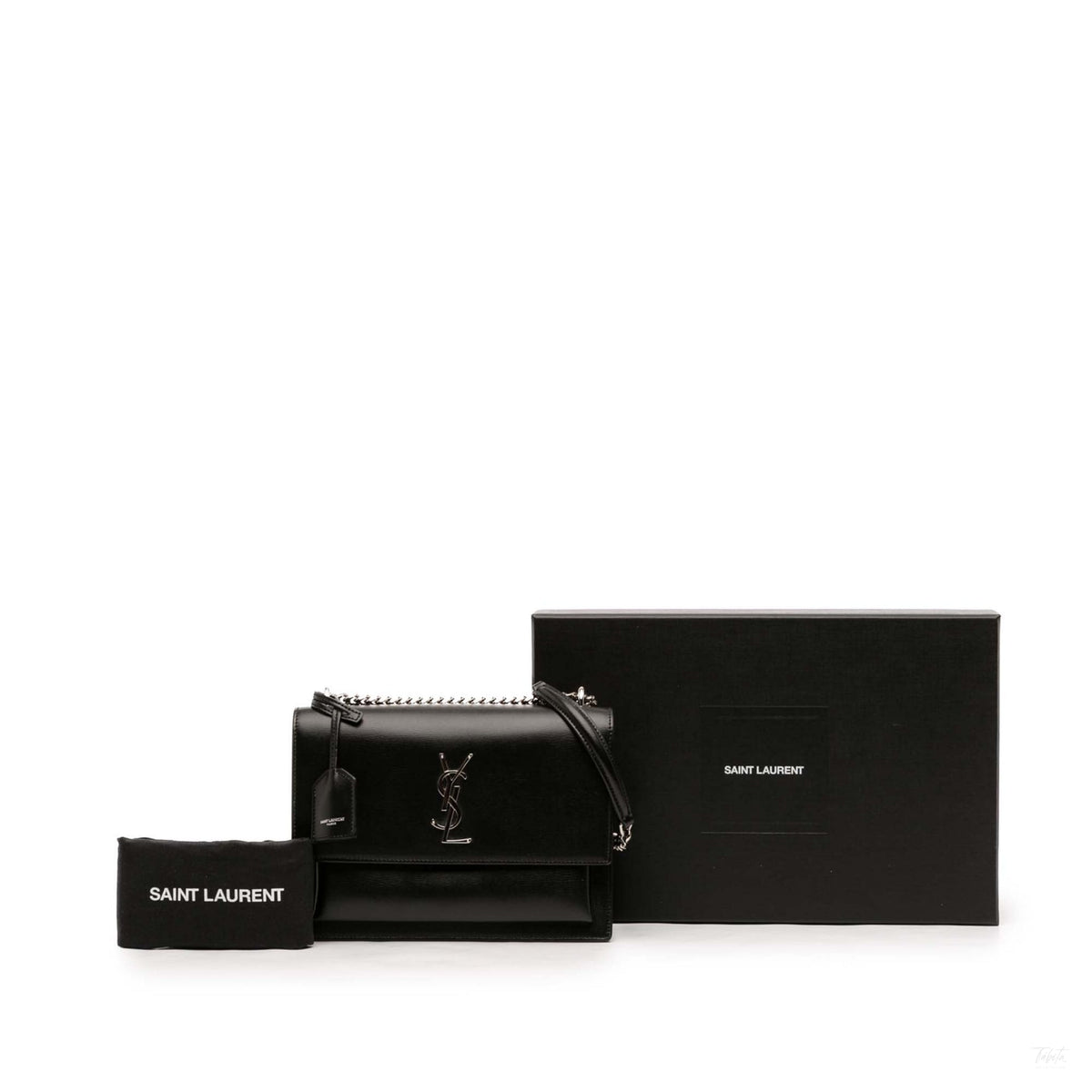 Second hand Saint Laurent Sunset Leather Flap Crossbody Black - Tabita Bags