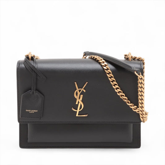 Second hand Saint Laurent Sunset Leather Flap Crossbody Black - Tabita Bags