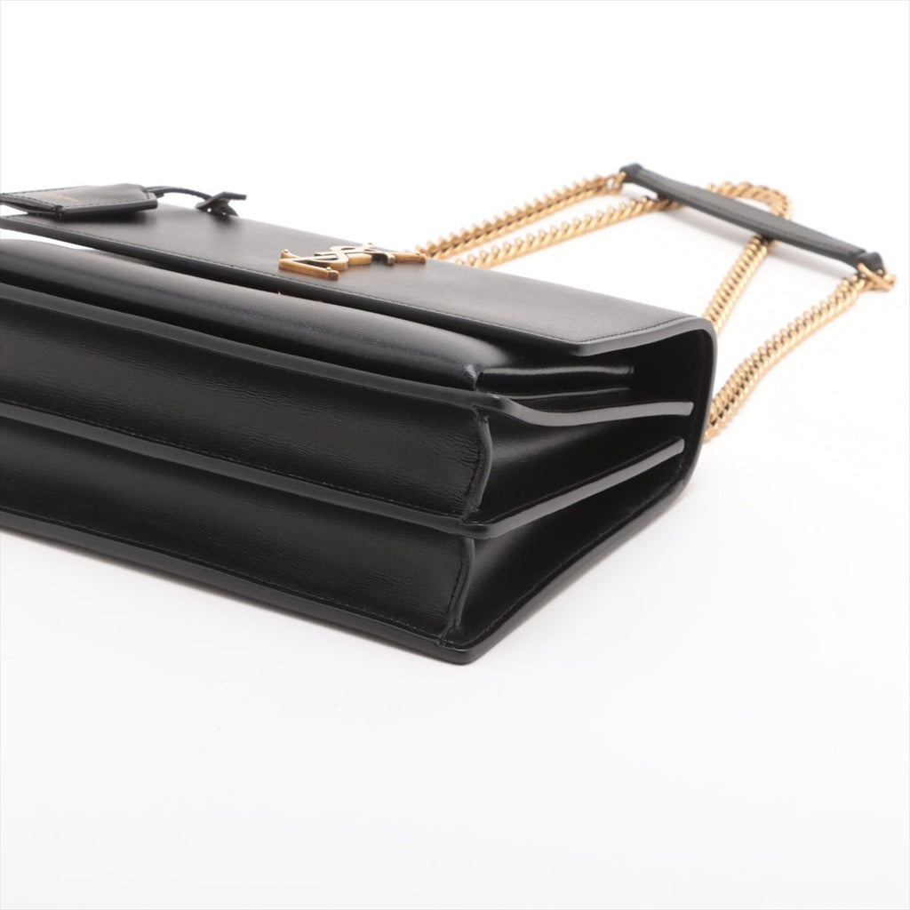 Second hand Saint Laurent Sunset Leather Flap Crossbody Black - Tabita Bags