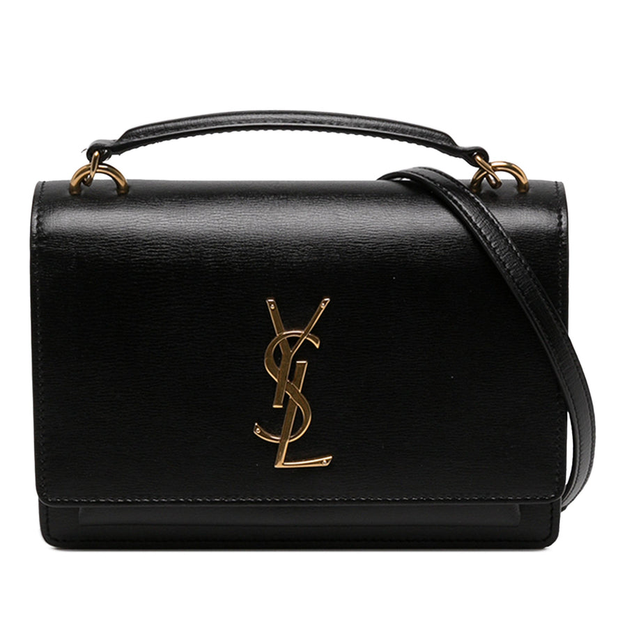 Second hand Saint Laurent Sunset Medium Calfskin Top-handle Handbag Black - Tabita Bags
