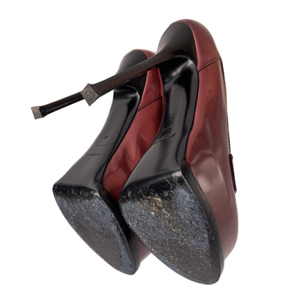 Second hand Saint Laurent TribToo 140 Leather Pump 40 Burgundy - Tabita Bags