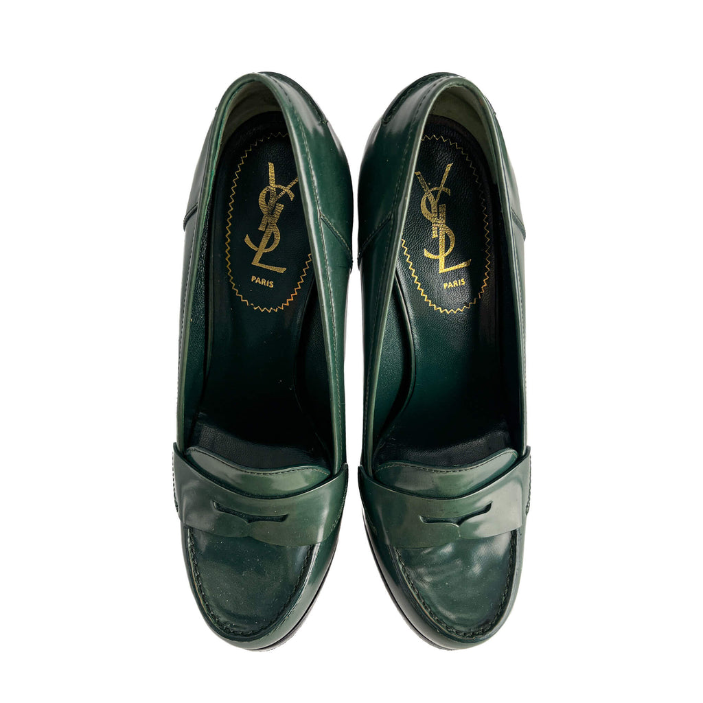 Second hand Saint Laurent TribToo 140 Leather Pump 40 Military Green - Tabita Bags