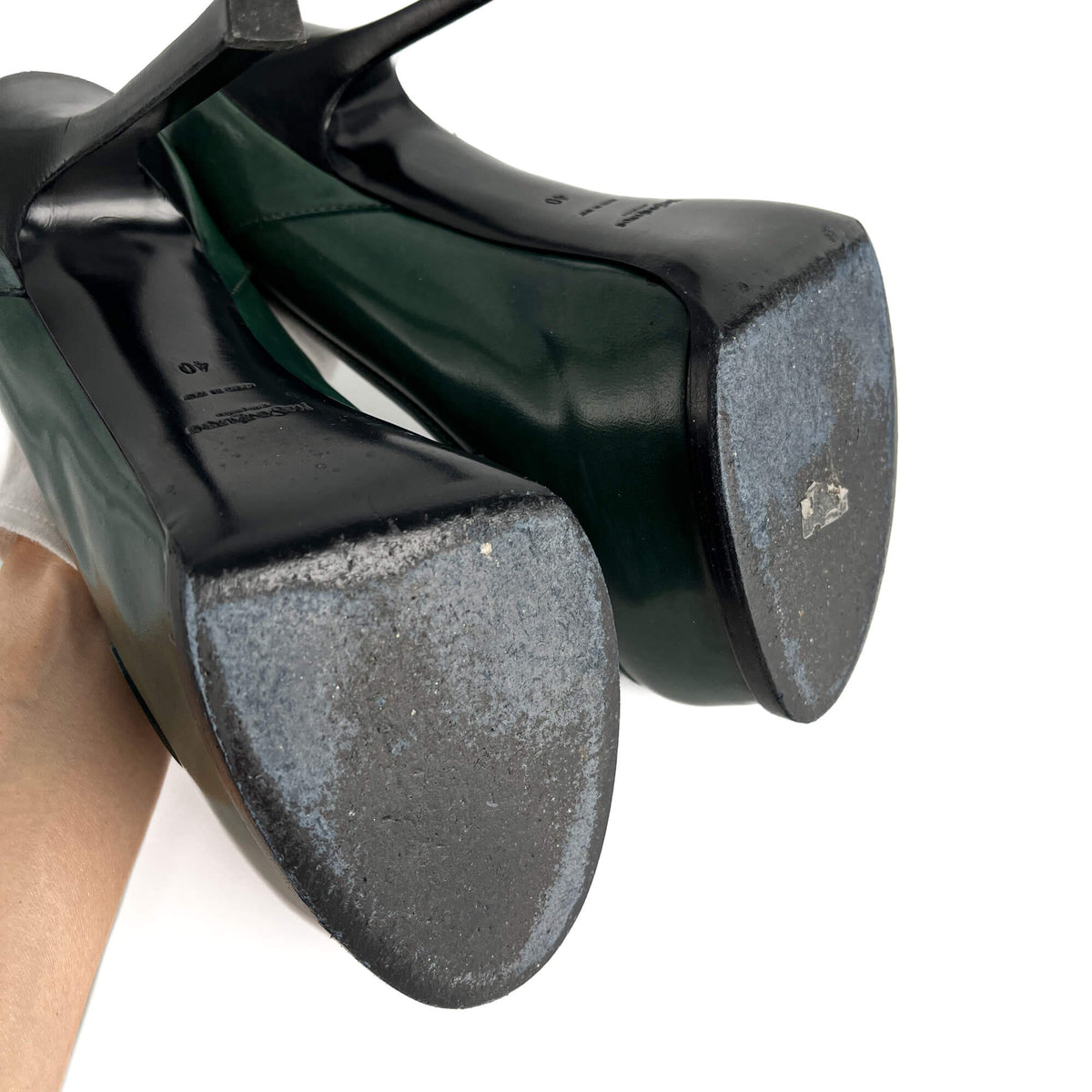 Second hand Saint Laurent TribToo 140 Leather Pump 40 Military Green - Tabita Bags