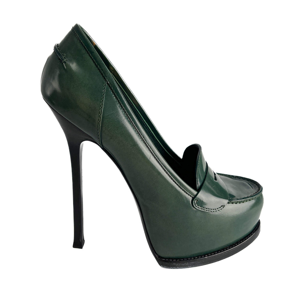 Second hand Saint Laurent TribToo 140 Leather Pump 40 Military Green - Tabita Bags