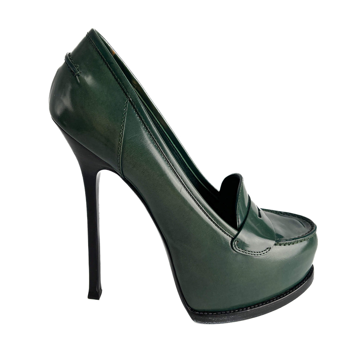 Second hand Saint Laurent TribToo 140 Leather Pump 40 Military Green - Tabita Bags