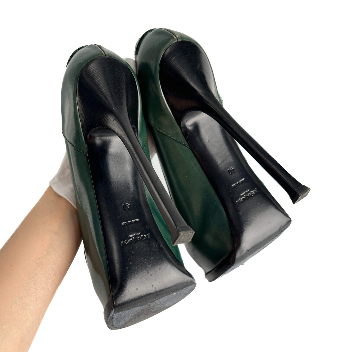 Second hand Saint Laurent TribToo 140 Leather Pump 40 Military Green - Tabita Bags