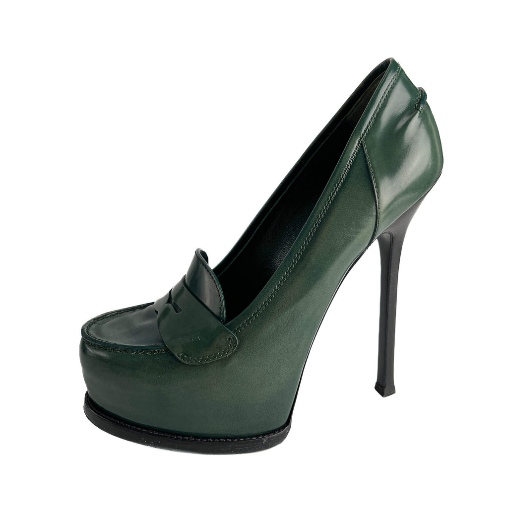 Second hand Saint Laurent TribToo 140 Leather Pump 40 Military Green - Tabita Bags