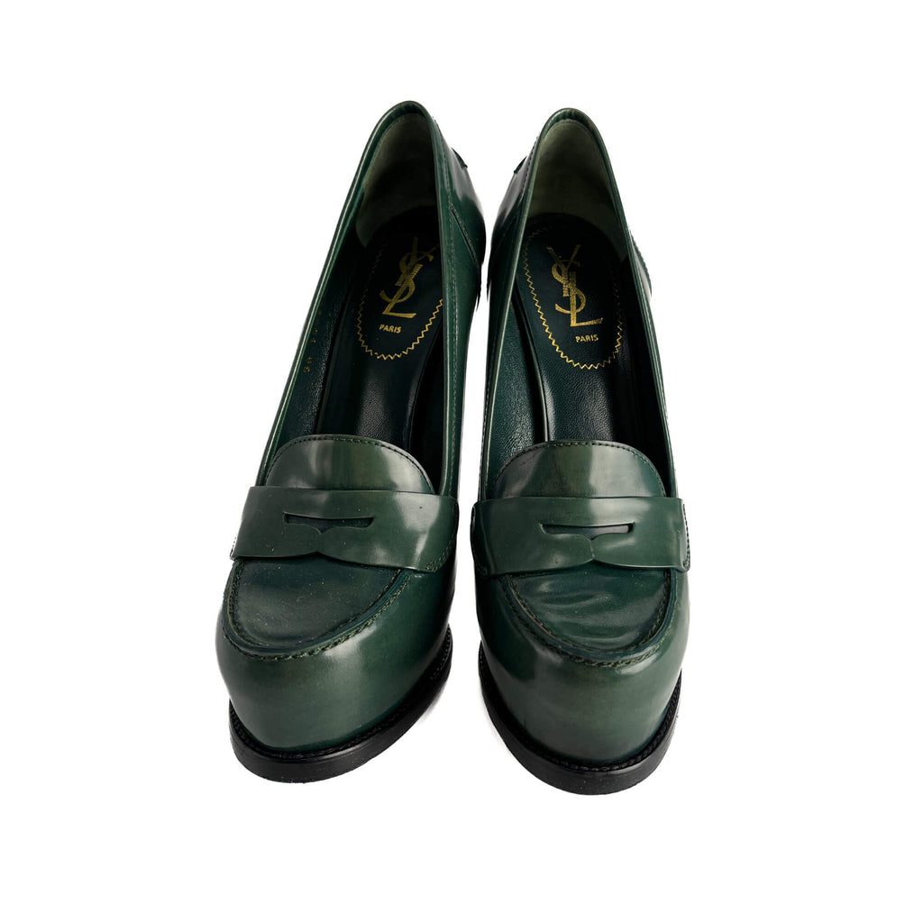 Second hand Saint Laurent TribToo 140 Leather Pump 40 Military Green - Tabita Bags