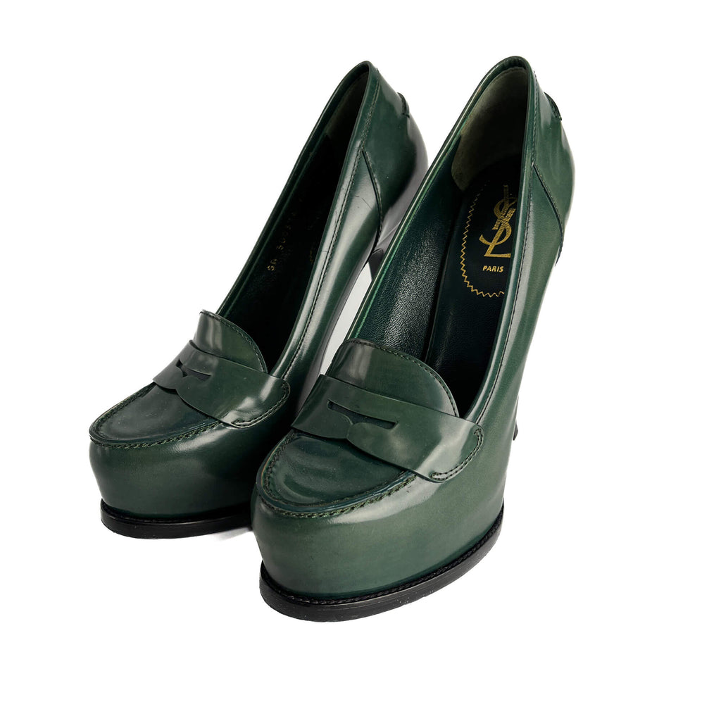 Second hand Saint Laurent TribToo 140 Leather Pump 40 Military Green - Tabita Bags