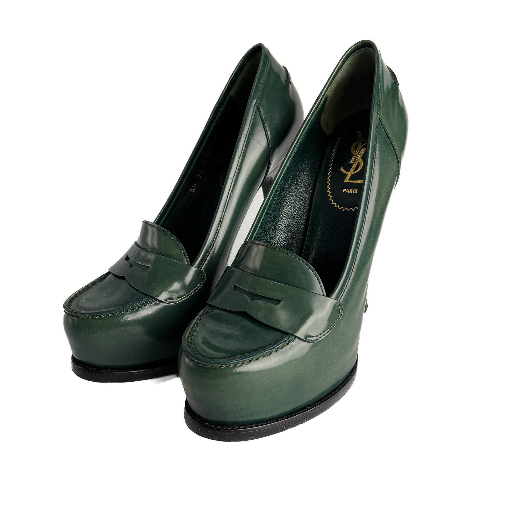 Second hand Saint Laurent TribToo 140 Leather Pump 40 Military Green - Tabita Bags