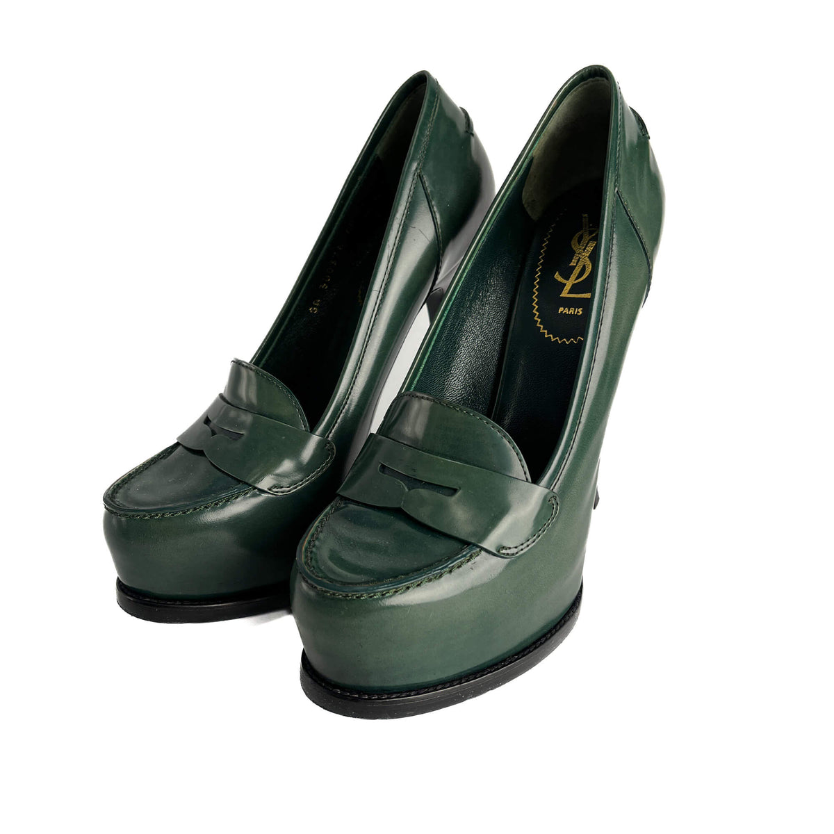 Second hand Saint Laurent TribToo 140 Leather Pump 40 Military Green - Tabita Bags