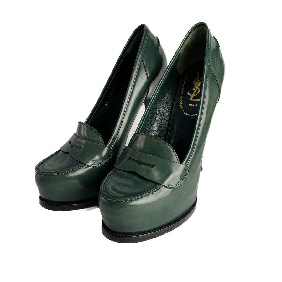 Second hand Saint Laurent TribToo 140 Leather Pump 40 Military Green - Tabita Bags