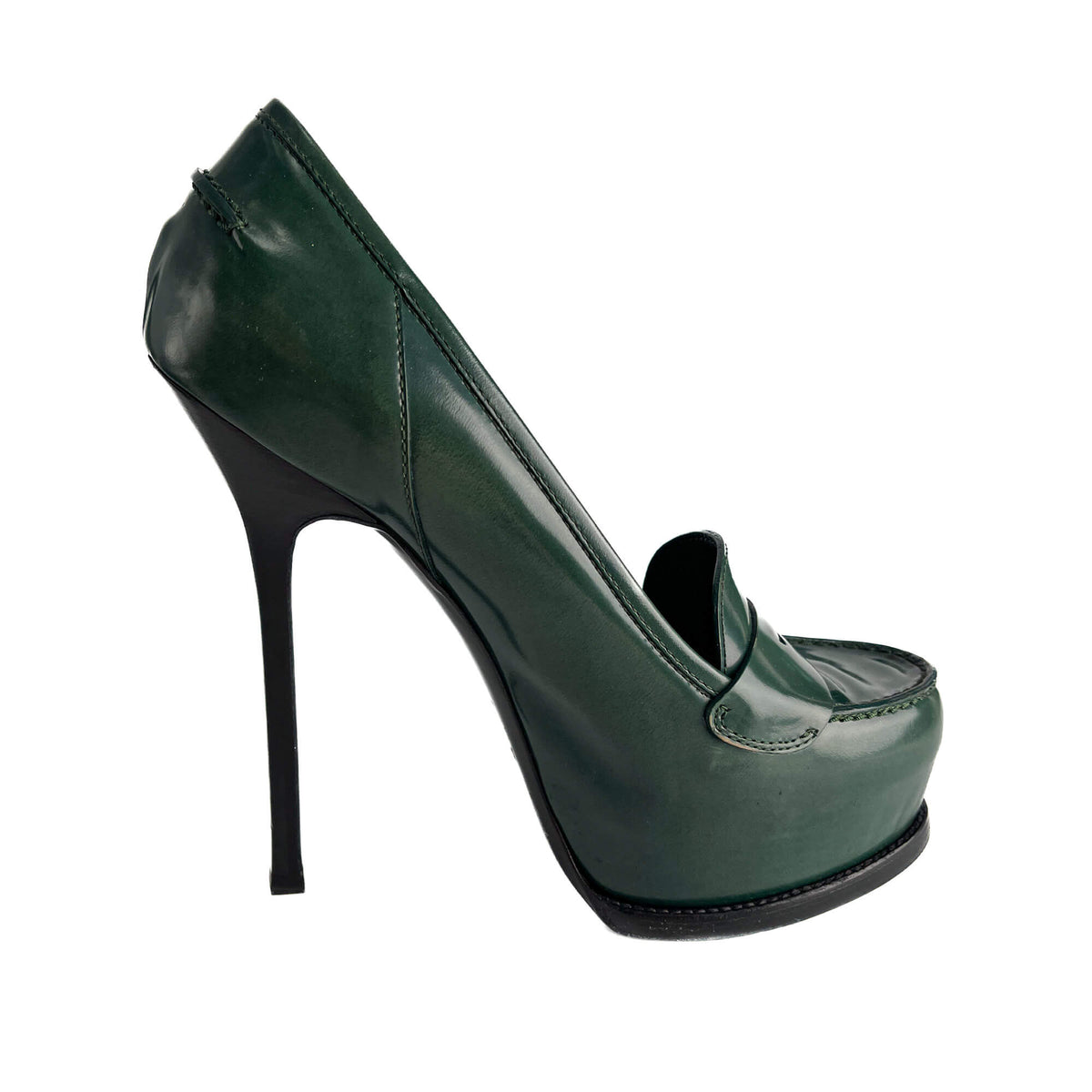 Second hand Saint Laurent TribToo 140 Leather Pump 40 Military Green - Tabita Bags